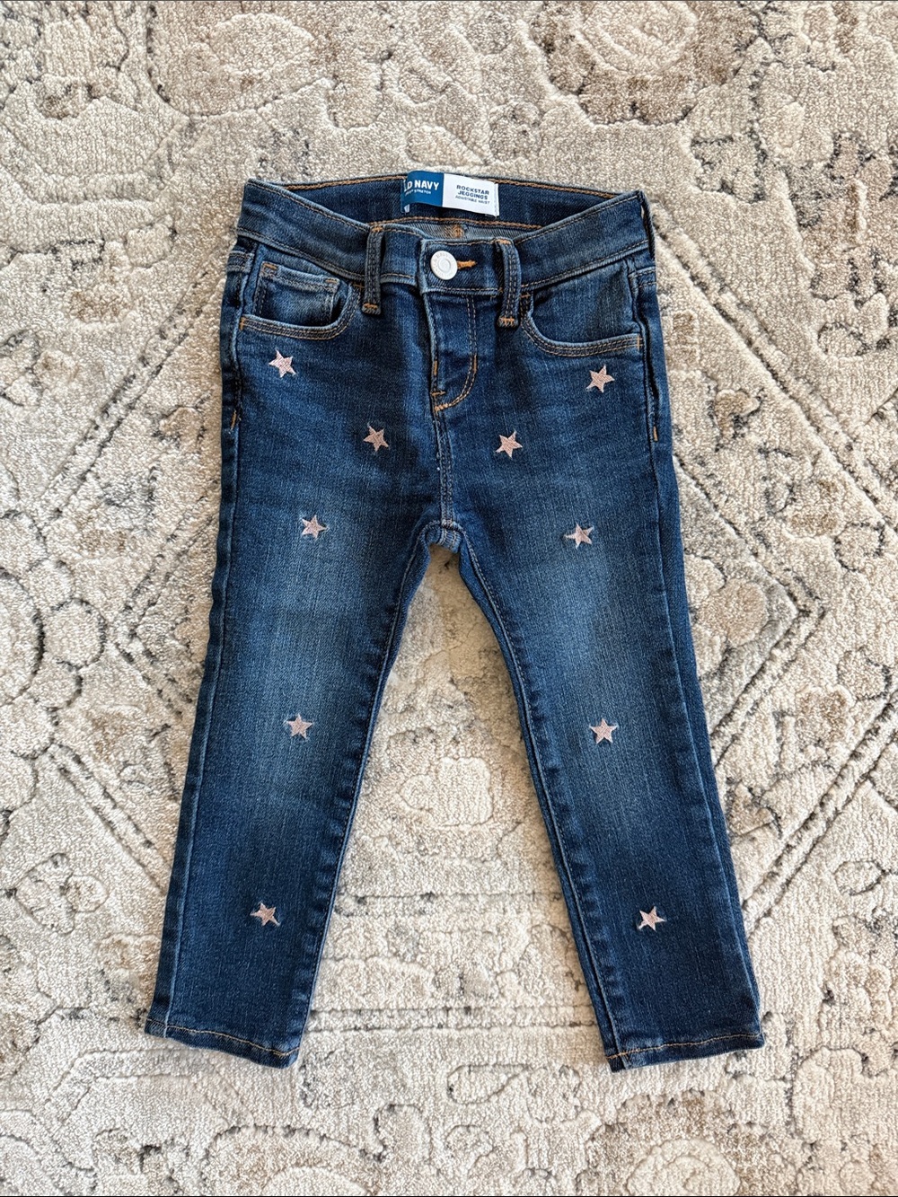 Old Navy Girls 3T Dark Blue Jeans with Pink Star Embroidery